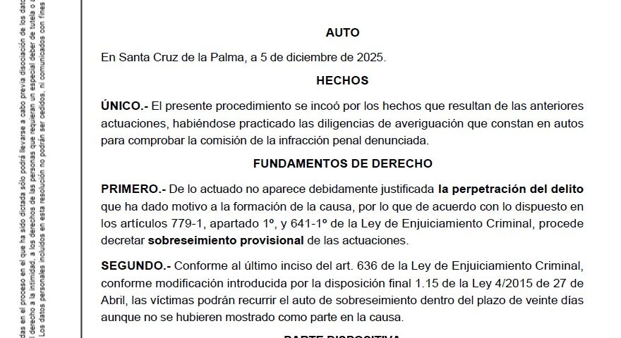 Sobreseimiento robo Santa Cruz de la Palma