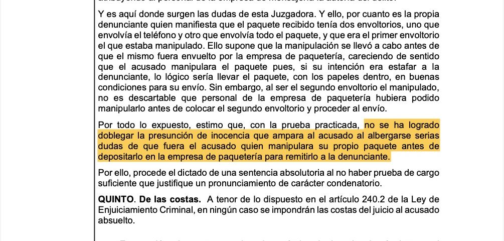 Absuelto de un delito de estafa